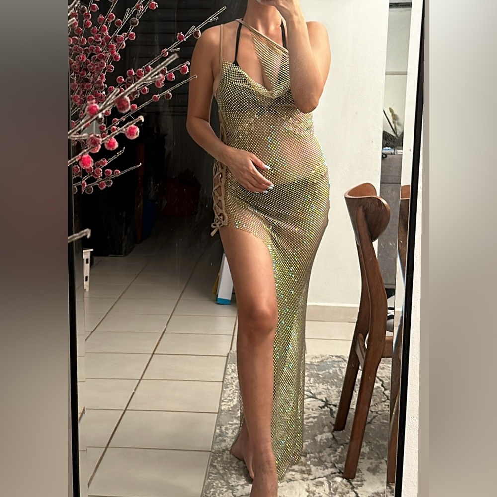 Fishnet split beach coverup